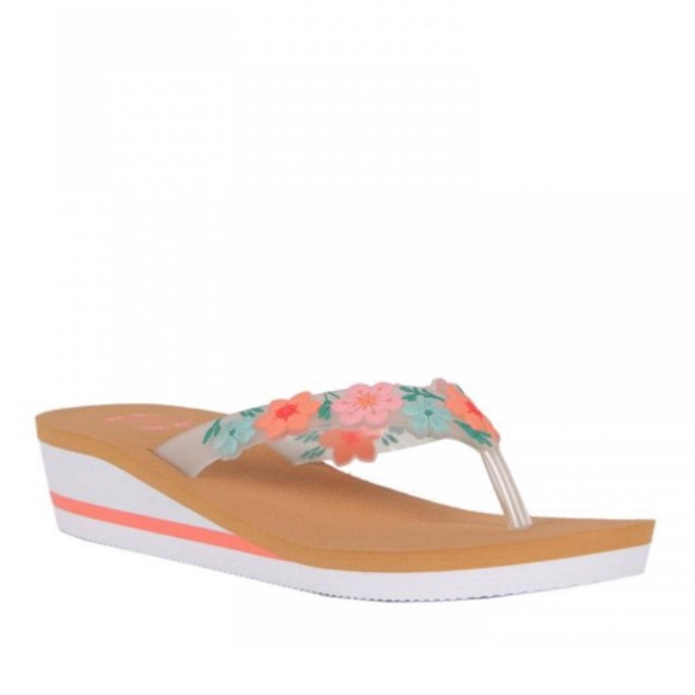 Nikky wedge floral flip flop sandals white floral. 7